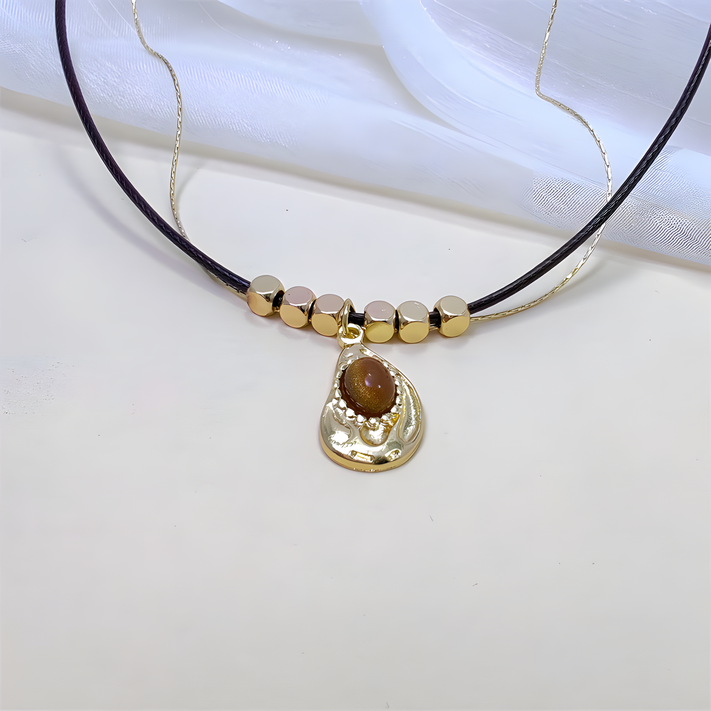 Textured Oval Pendant Layered Necklace