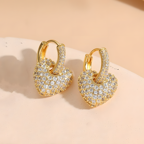 Luxe Crystal Gold Heart Hoops
