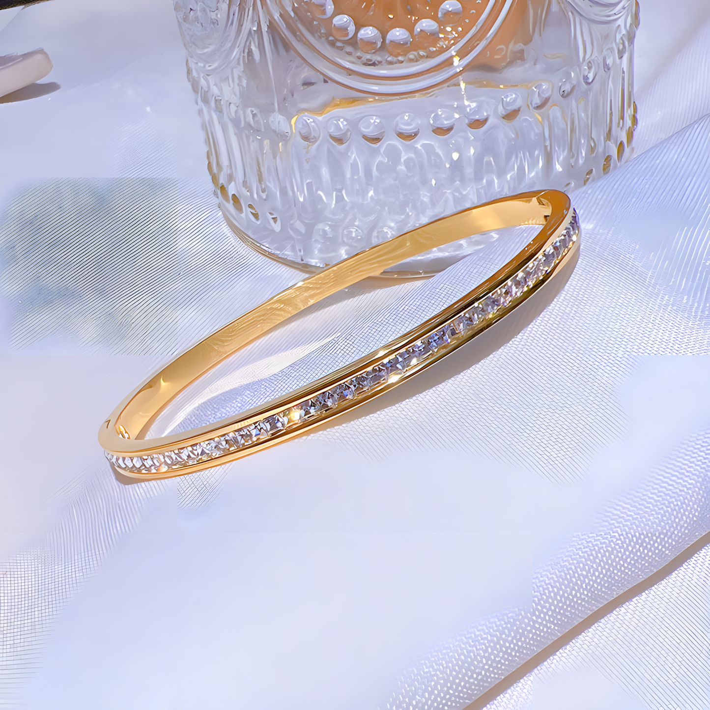 Gold CZ Line Bangle Bracelet