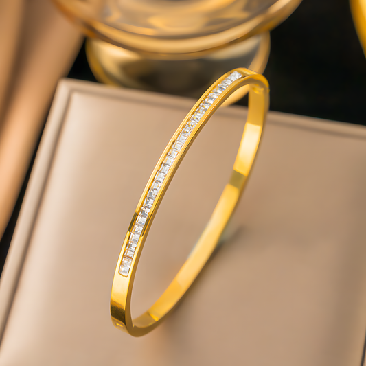 Gold CZ Line Bangle Bracelet