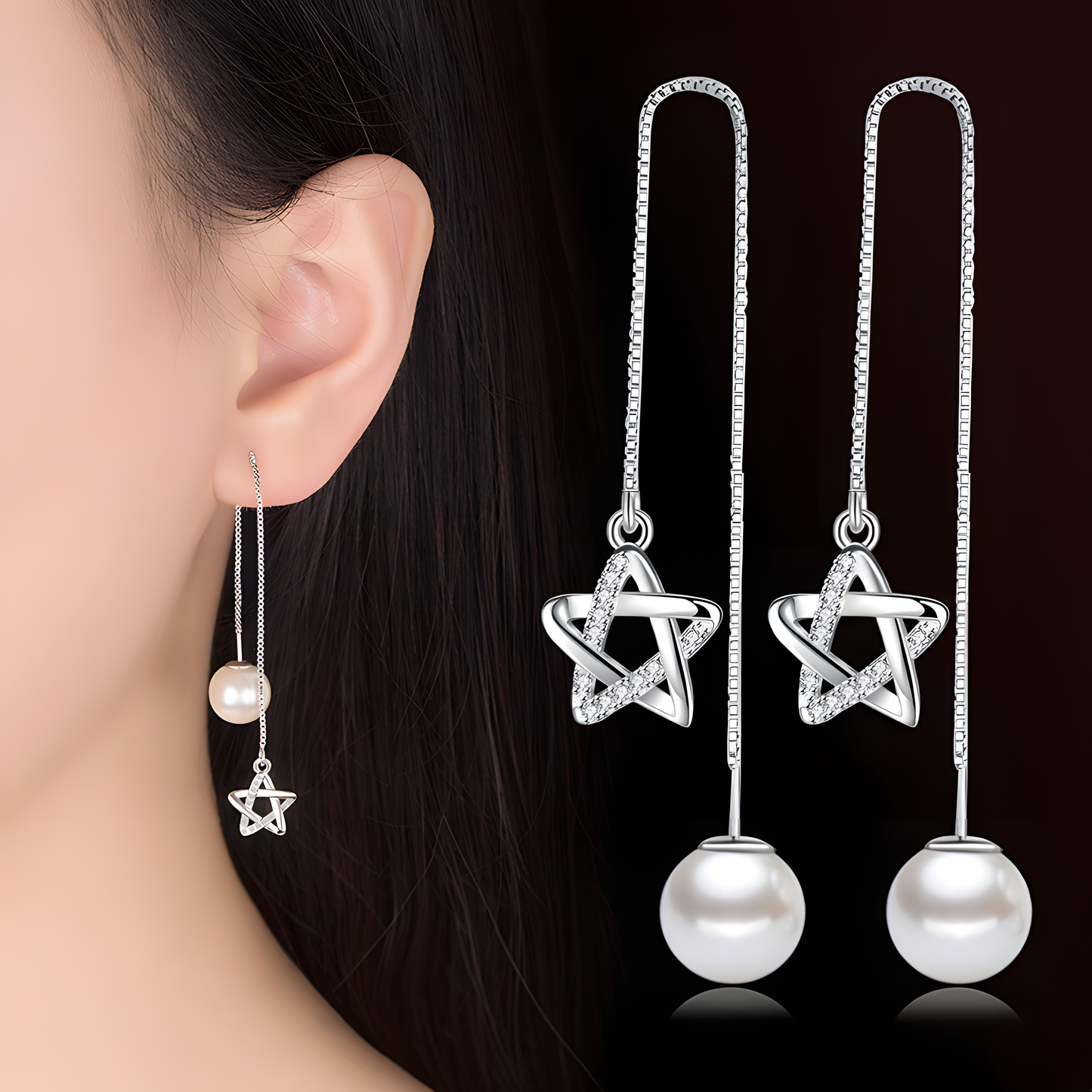 Crystal Star Pearl Dangles