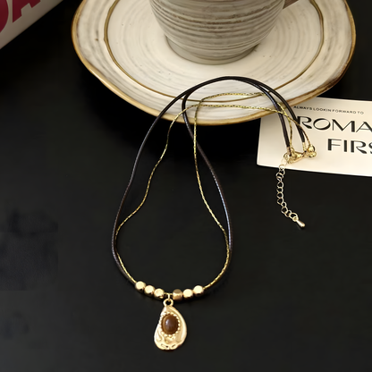 Textured Oval Pendant Layered Necklace