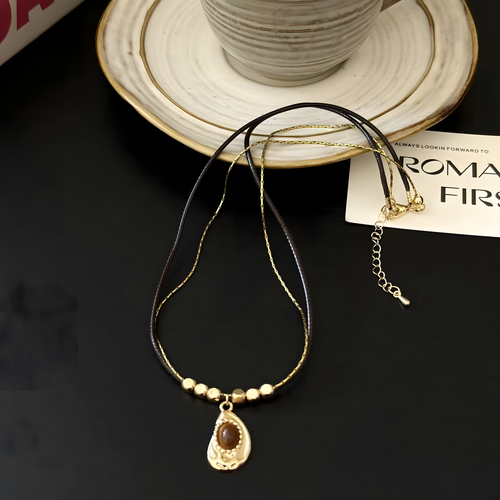 Textured Oval Pendant Layered Necklace