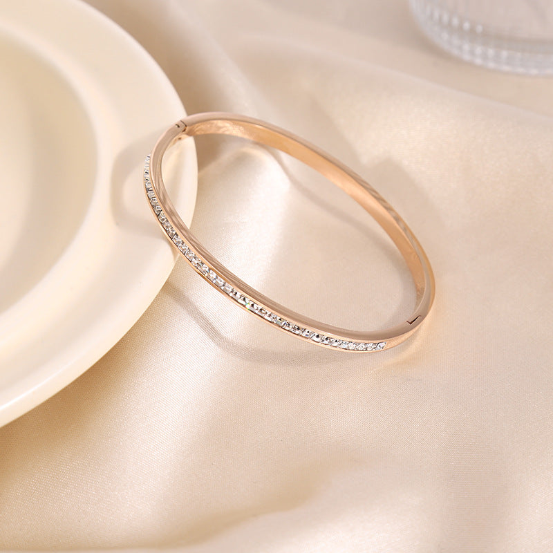 Rose Gold CZ Line Bangle Bracelet