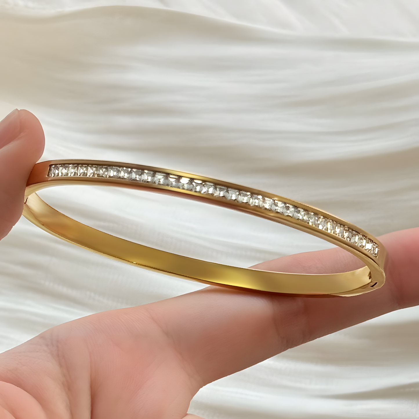 Gold CZ Line Bangle Bracelet