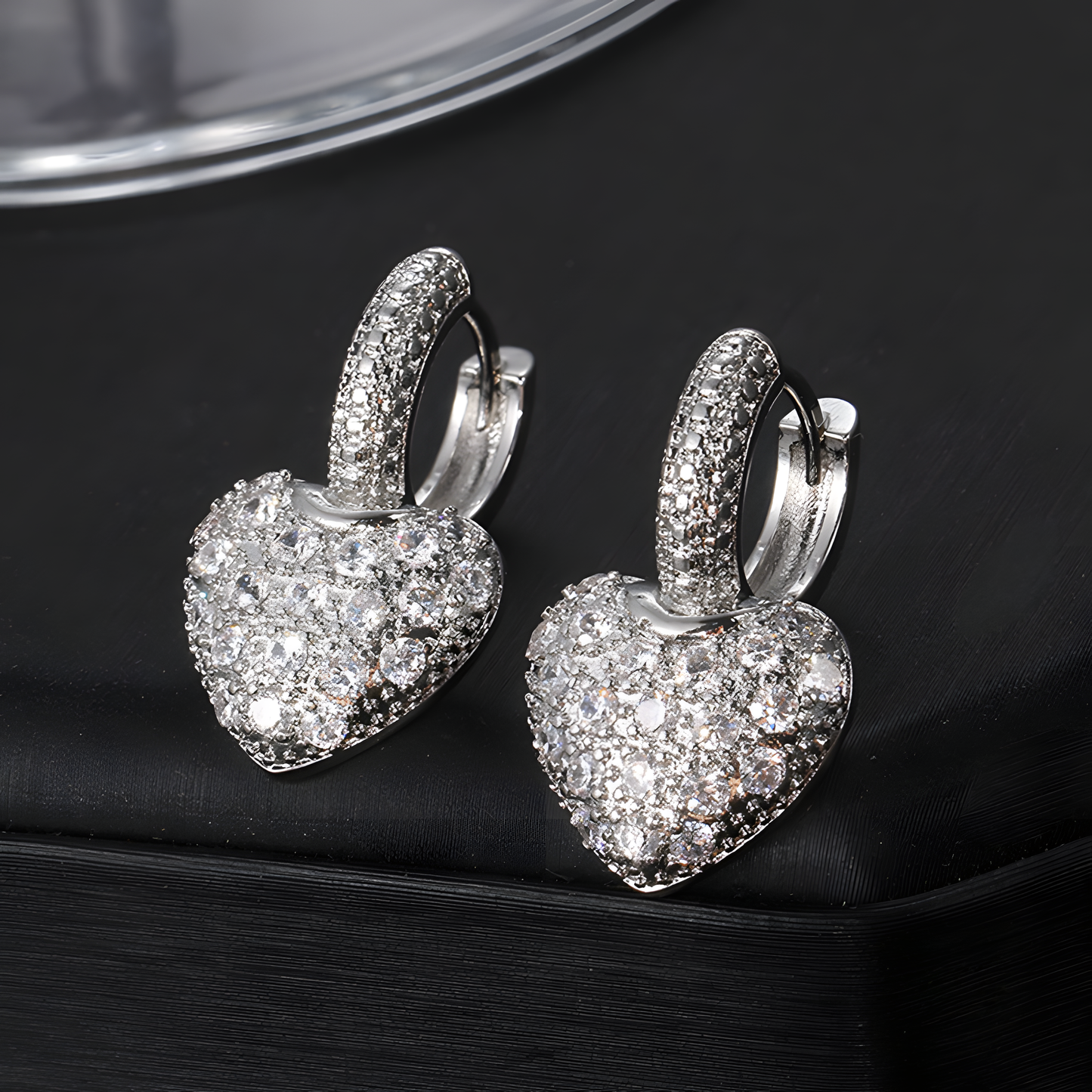 Luxe Crystal Silver Heart Hoops