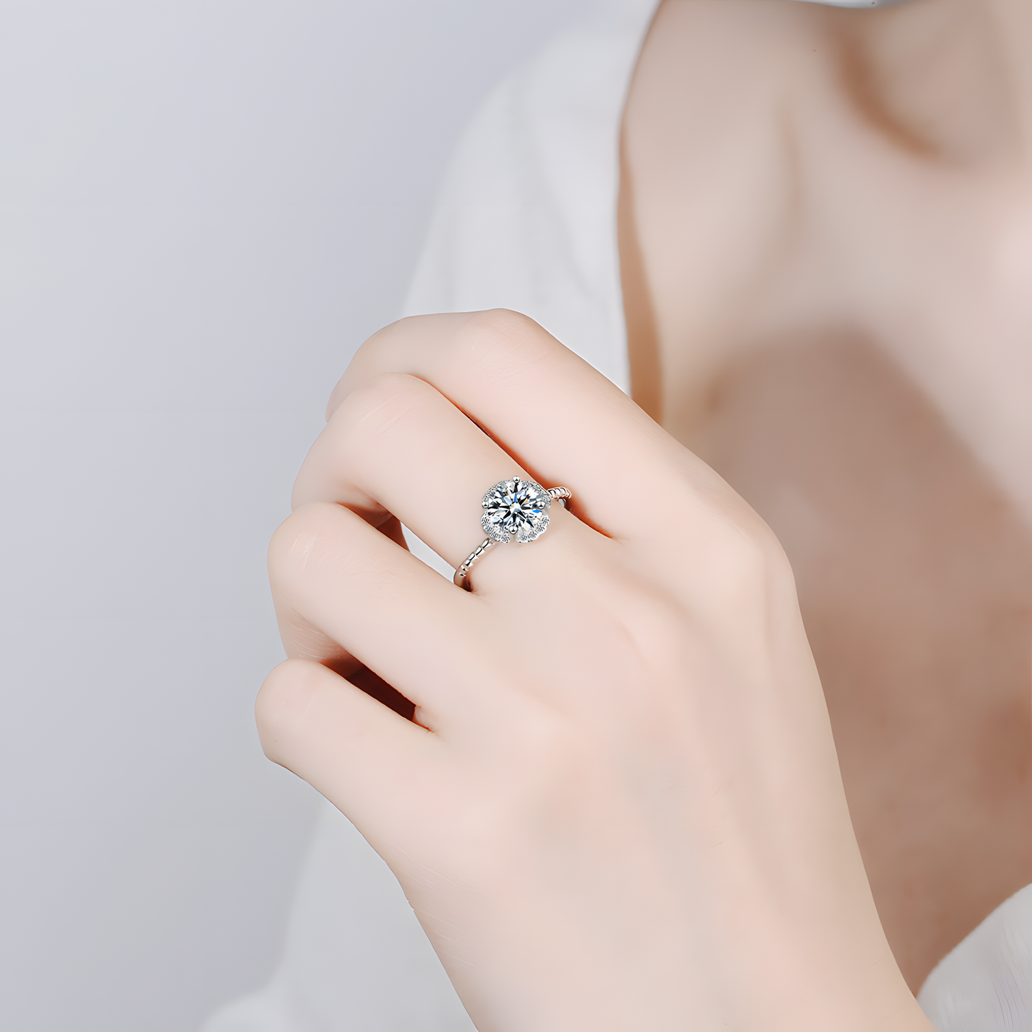 Crystal Halo Solitaire Ring