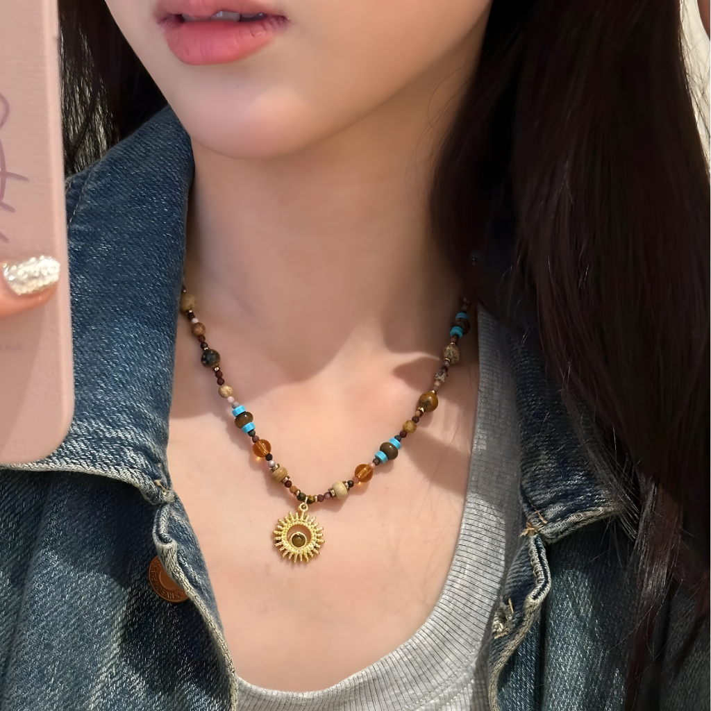 Boho Beaded Sun Necklace