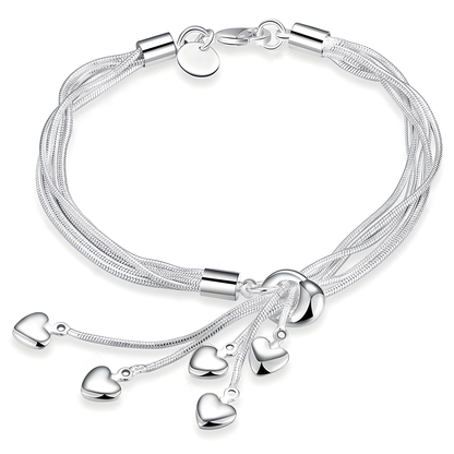 Silver Heart Multi-Strand Bracelet