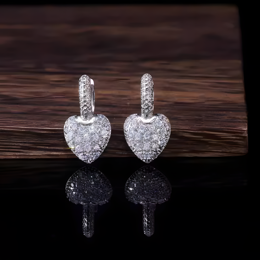 Luxe Crystal Silver Heart Hoops