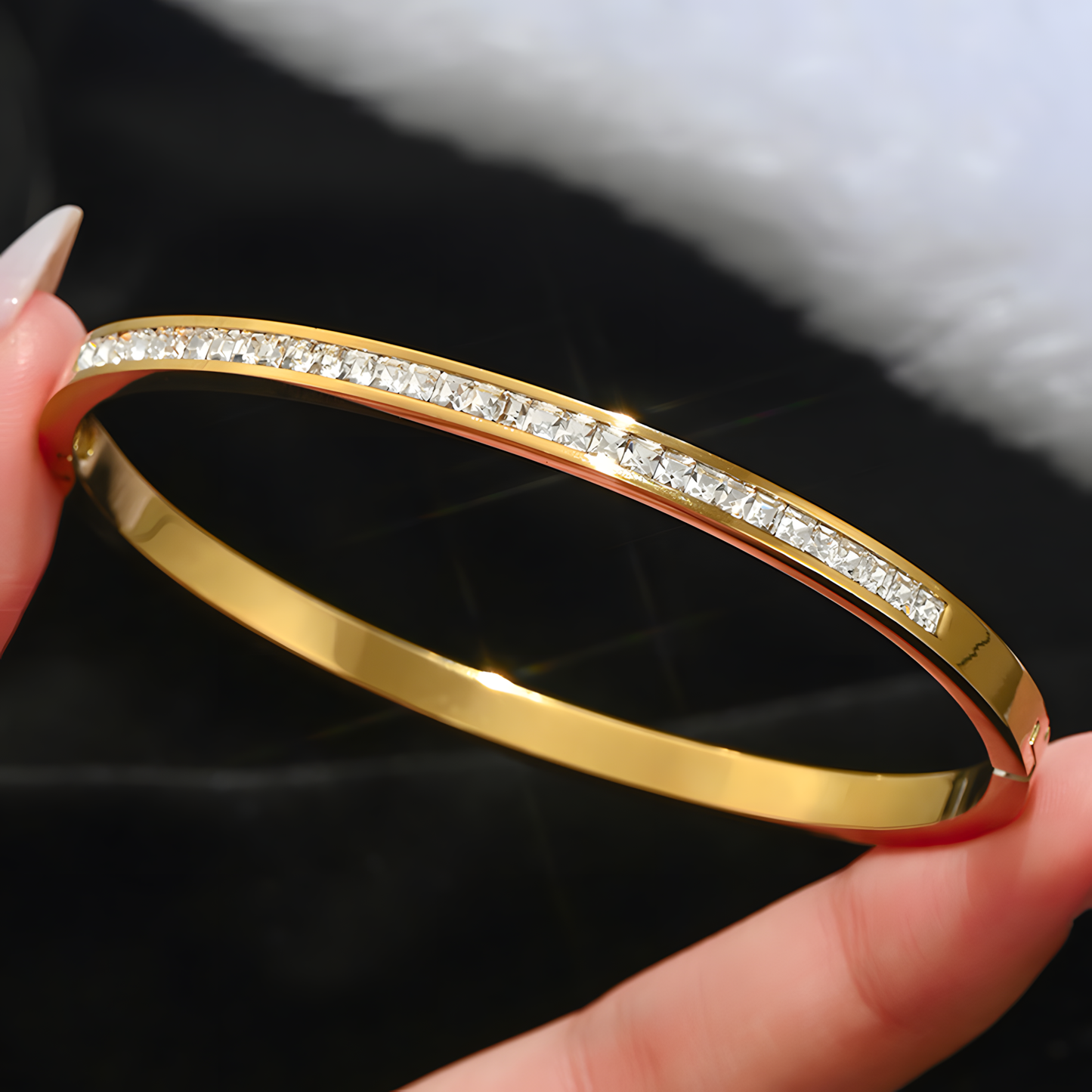 Gold CZ Line Bangle Bracelet