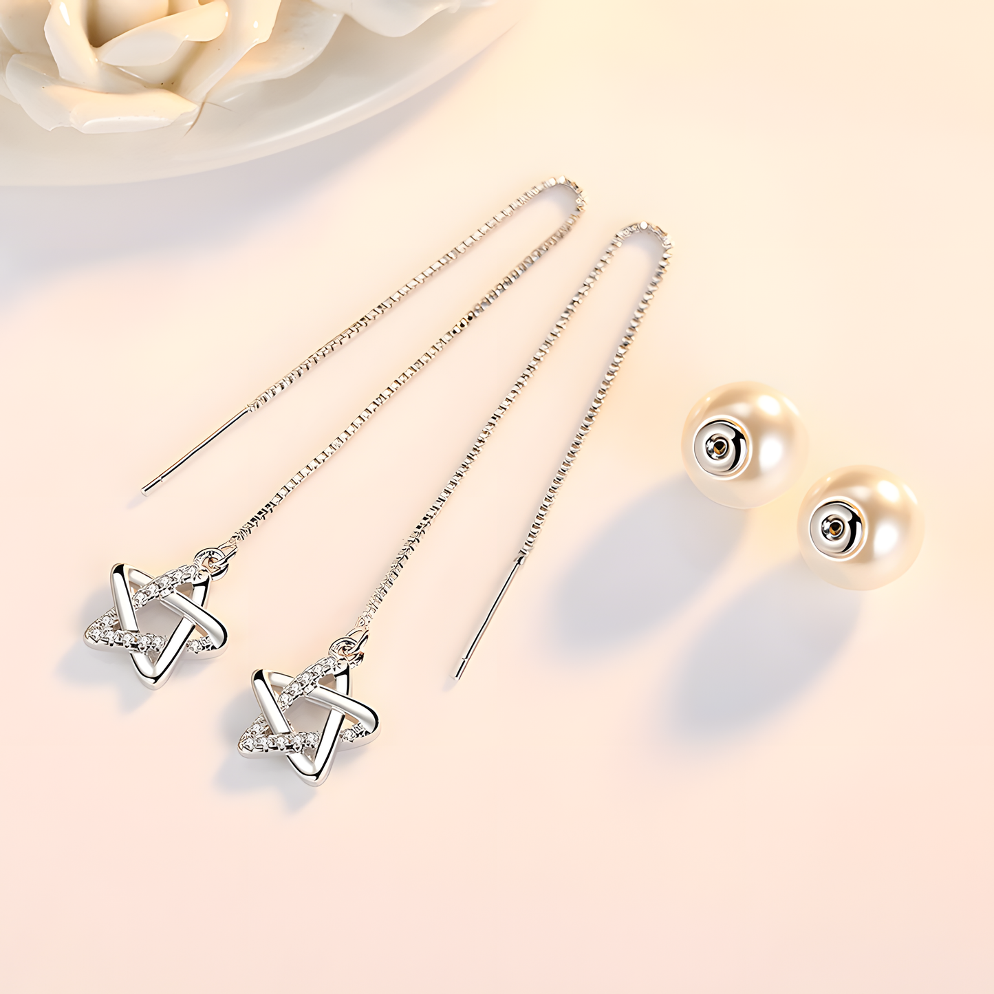 Crystal Star Pearl Dangles