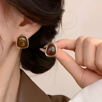 Amber Shine Gold Studs