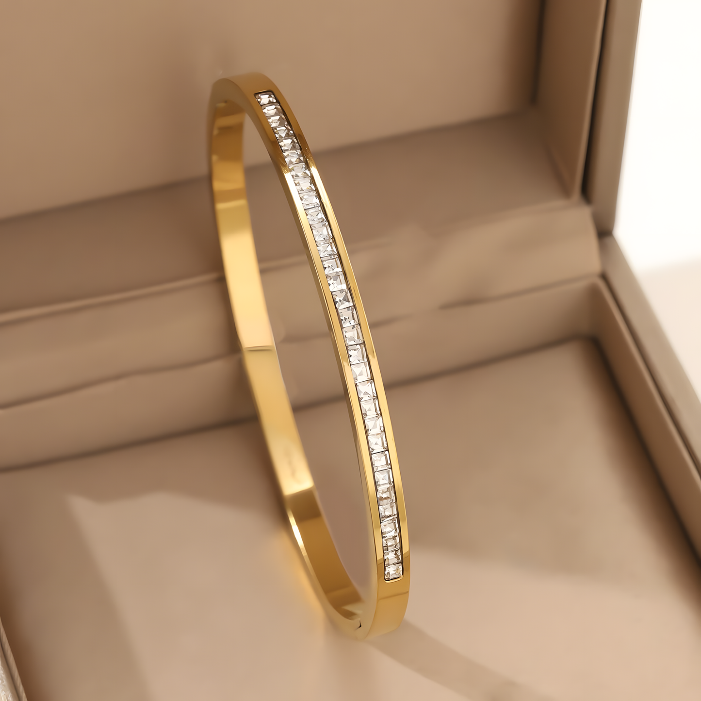 Gold CZ Line Bangle Bracelet