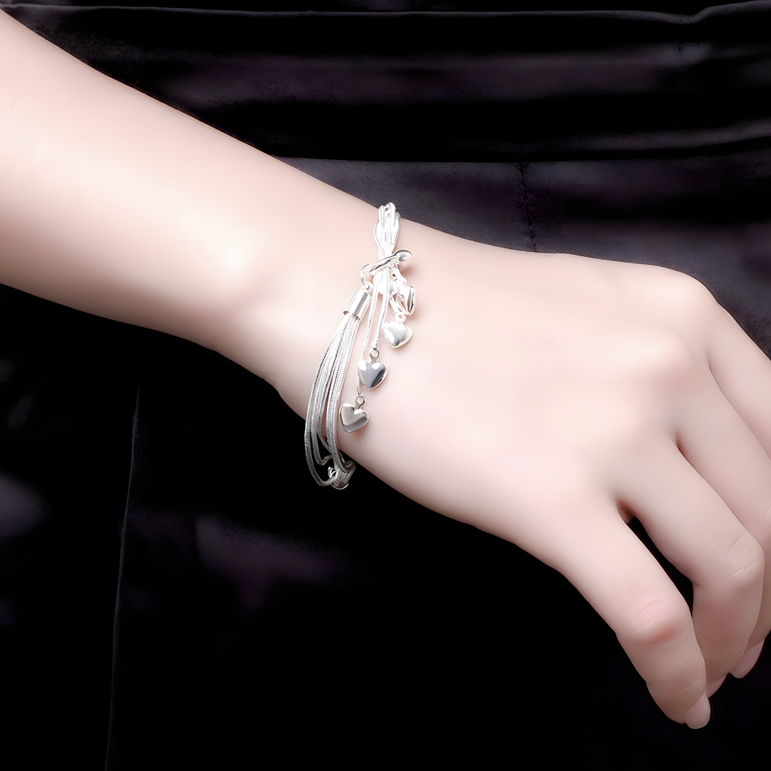 Silver Heart Multi-Strand Bracelet
