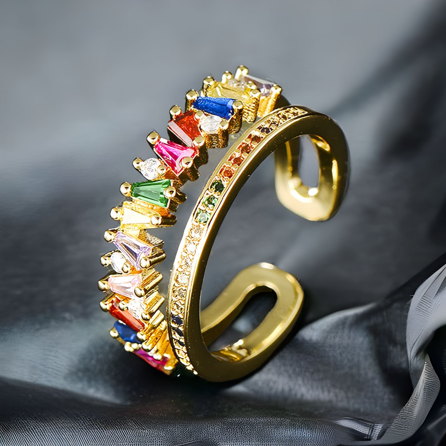 Rainbow Crystal Baguette Rings