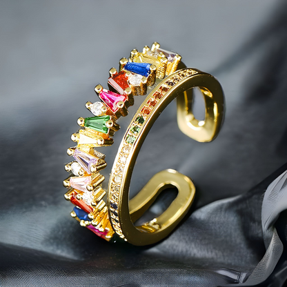 Rainbow Crystal Baguette Rings