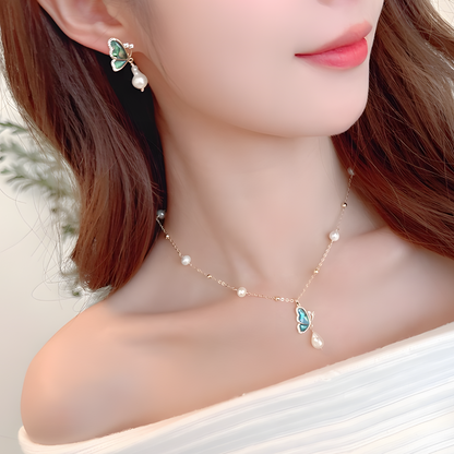 Butterfly Pearl Drop Jewelry Set