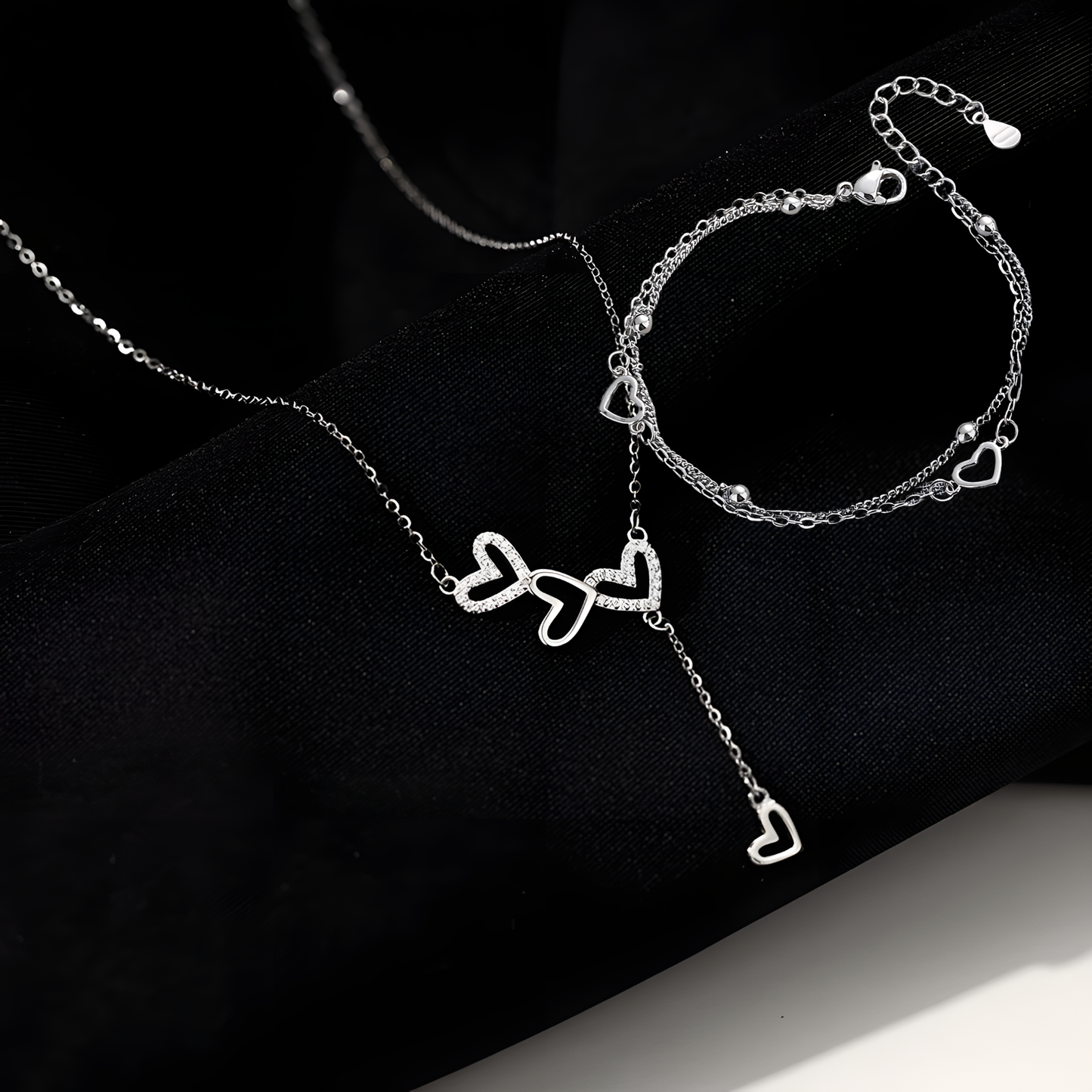 Heartline Silver-Tone Necklace & Bracelet