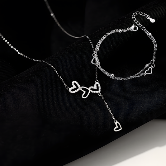 Heartline Silver-Tone Necklace & Bracelet