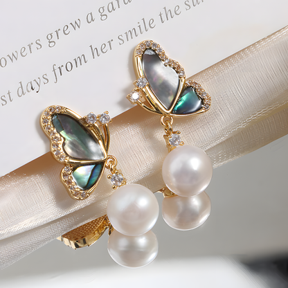 Butterfly Pearl Drop Earrings
