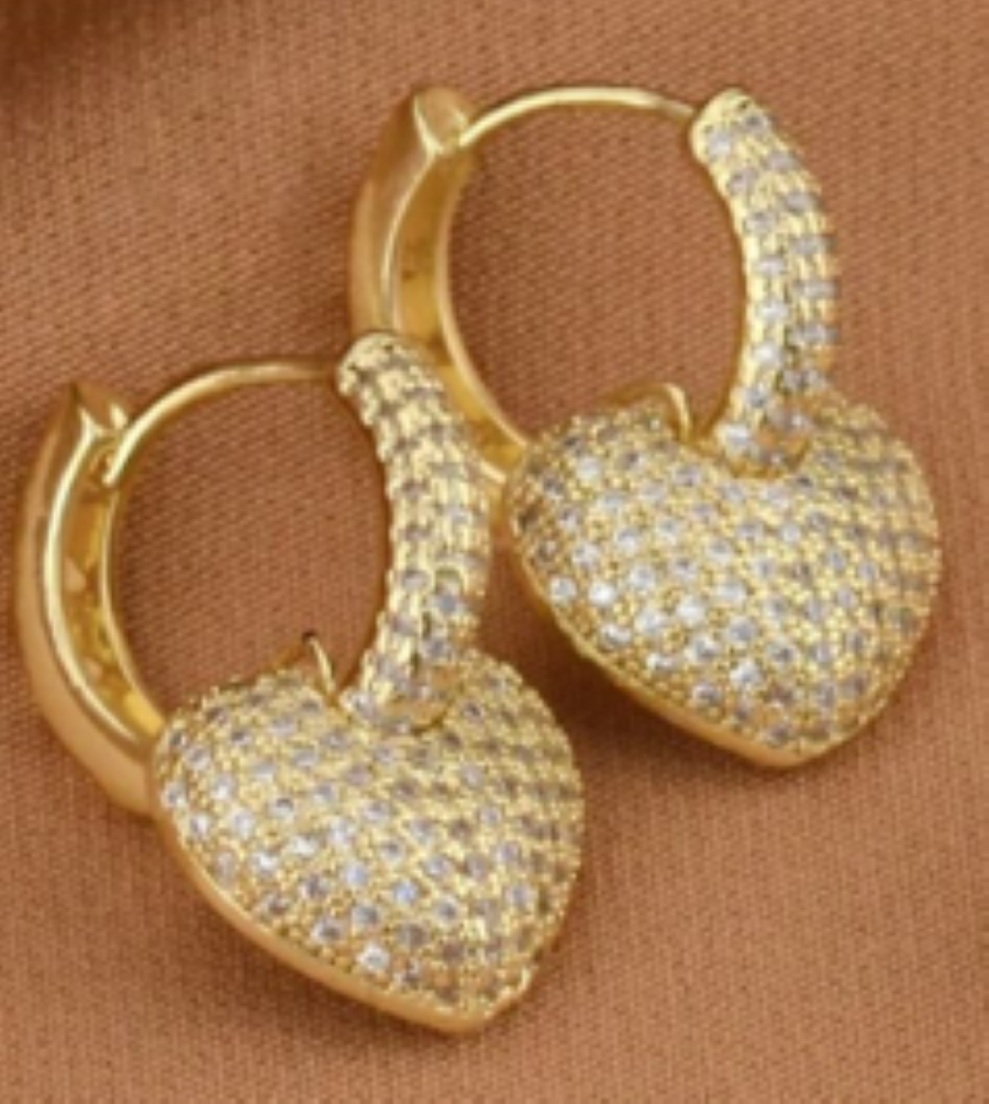 Luxe Crystal Gold Heart Hoops