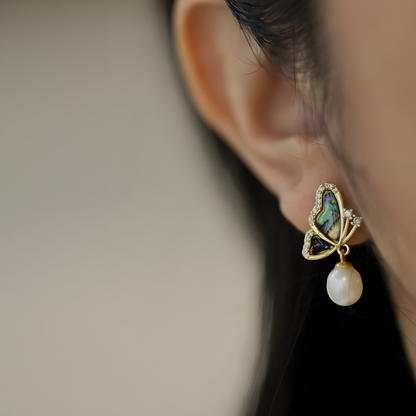 Butterfly Pearl Drop Earrings