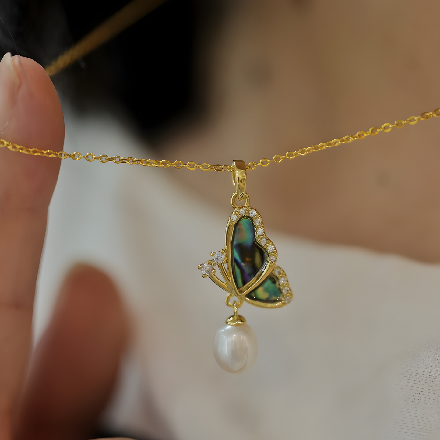 Butterfly Pearl Drop Necklace