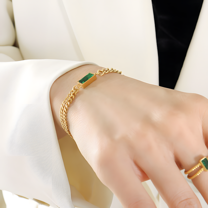 Emerald Green Bar Gold Bracelet